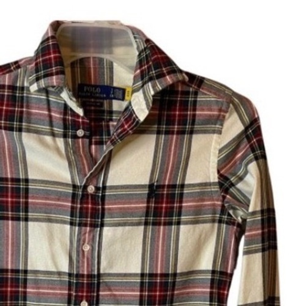 Polo Ralph Lauren Mens Flannel Long Sleeve Button Down White Red Green Plaid S